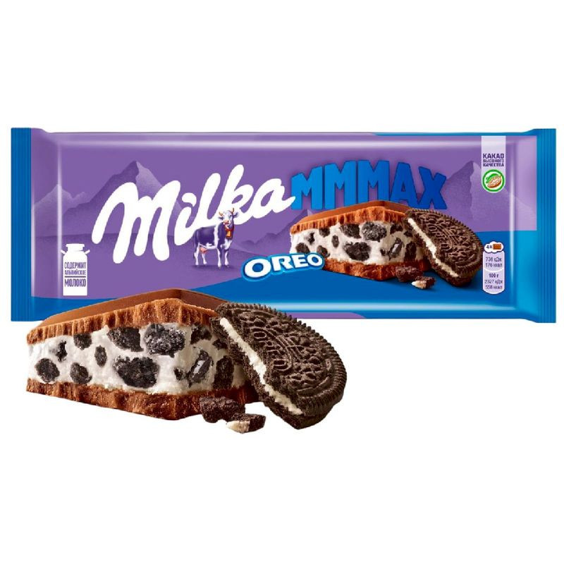 Изображение товара Milka Mmmmax шоколад молочный с ванильной начинкой и кусочками Орео 253г