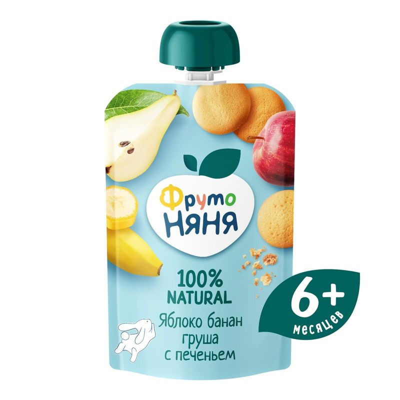 Изображение товара Пюре ФрутоНяня из яблок бананов и груш с печеньем 90г для детей от 6 месяцев