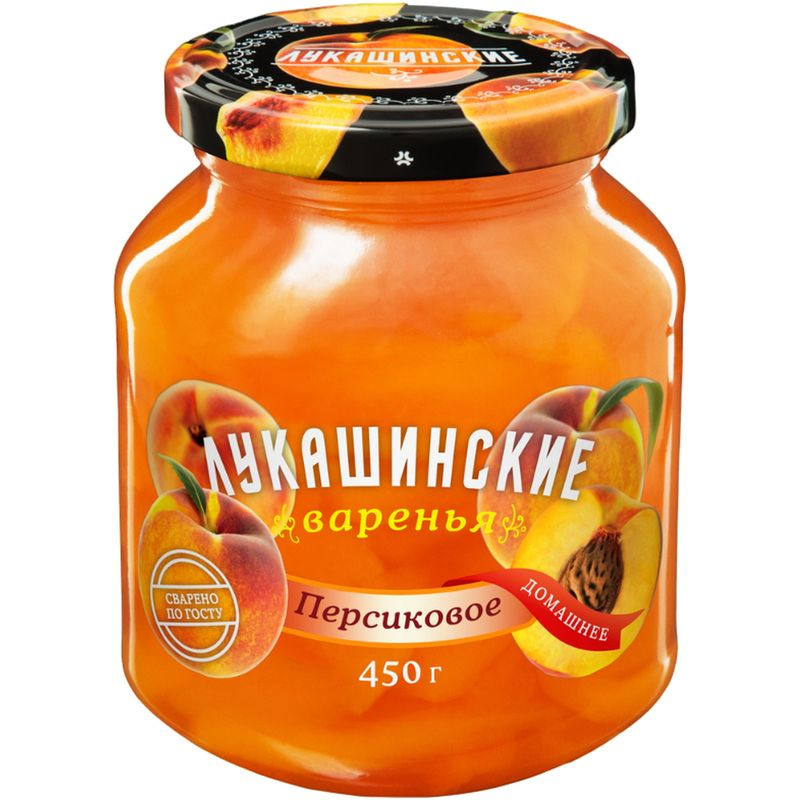 Изображение товара Варенье Лукашин персиковое 450г натуральное вкусное и ароматное