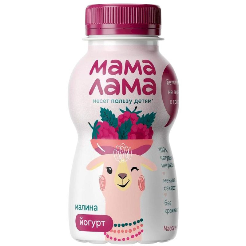 Изображение товара Йогурт питьевой Мама Лама малина с 3 лет 200г натуральный вкус