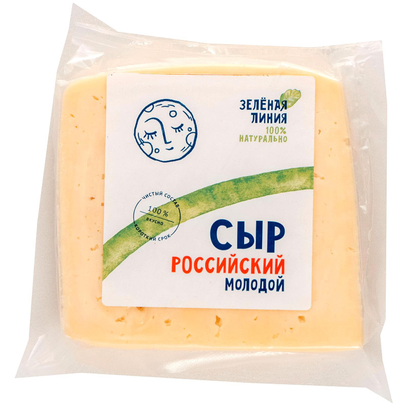 Изображение товара Российский молодой сыр 50% Зелёная Линия полутвердый в брусках