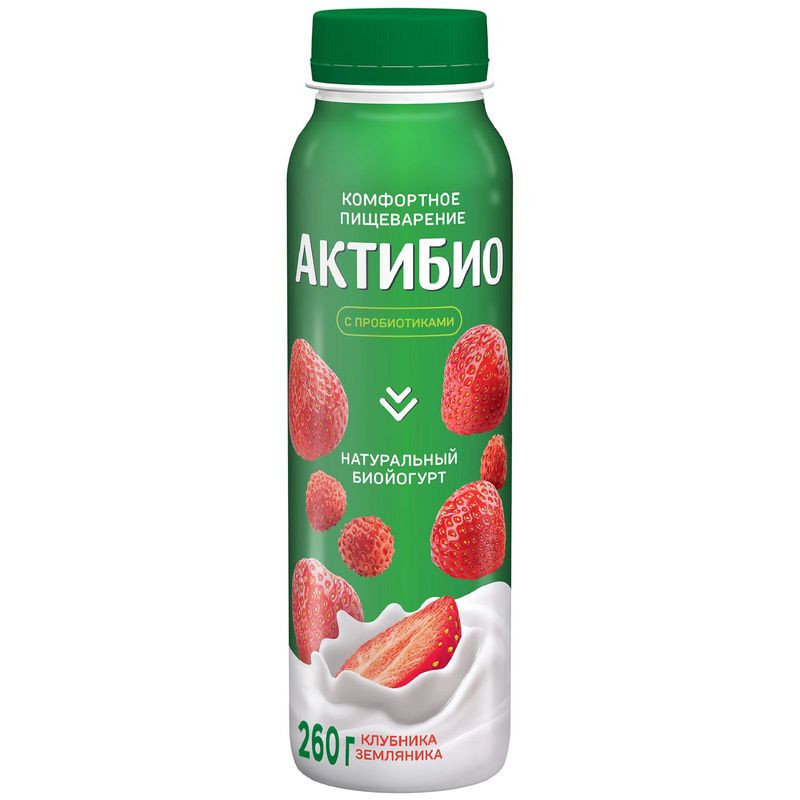 Изображение товара Биойогурт Актибио с клубникой и земляникой 260 г питьевой натуральный