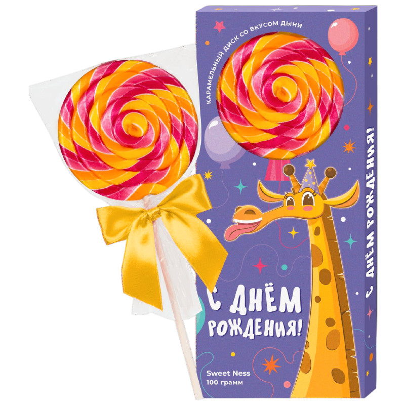 Изображение товара Карамель Sweet Nesss со вкусом дыни леденцовая фигурная на палочке, 100г