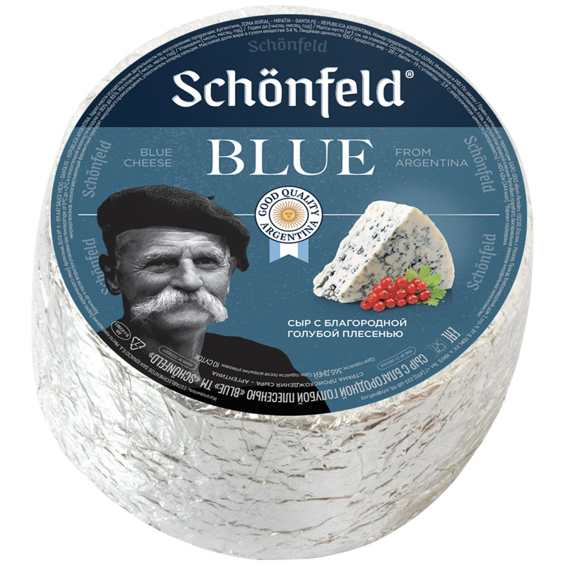 Изображение товара Мягкий сыр Schonfeld Blue с голубой плесенью 54% сырность, Аргентина