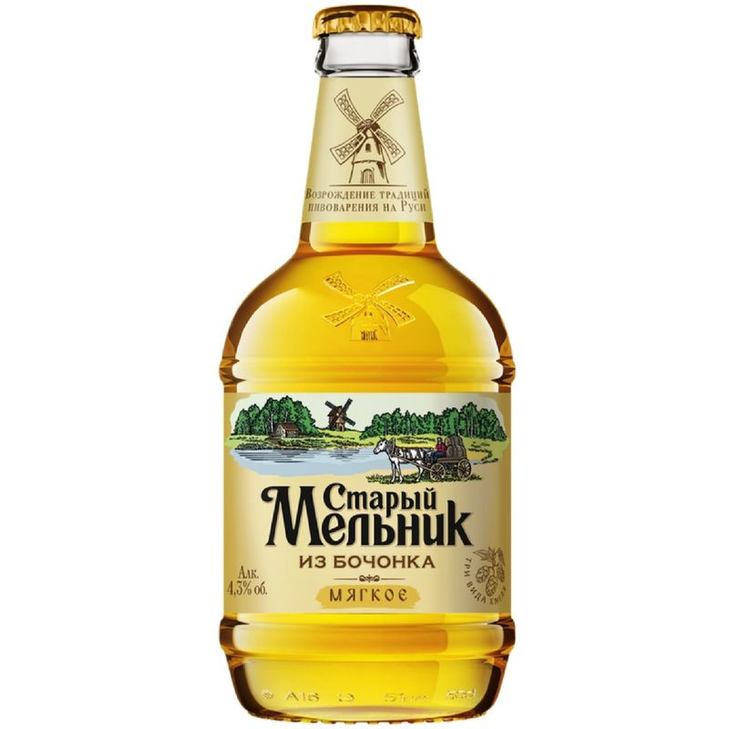 Изображение товара Пиво Старый Мельник из бочонка Мягкое светлое 4.3% 450мл