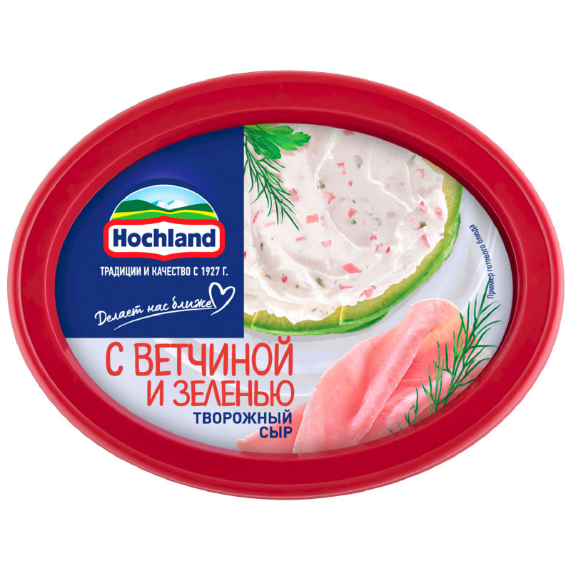 Изображение товара Сыр творожный Hochland с ветчиной и зеленью 60%, 140г