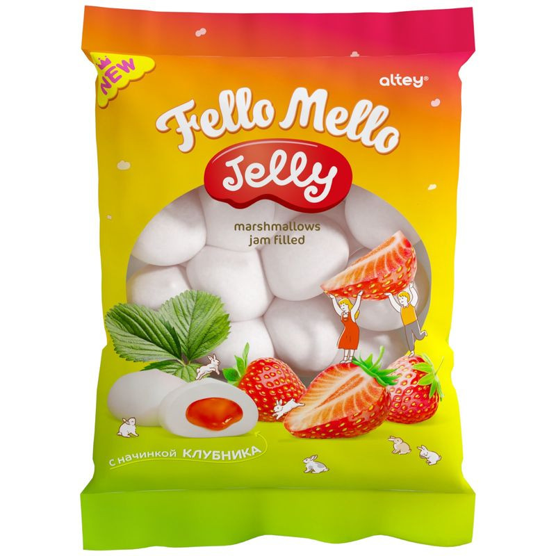 Изображение товара Жевательный зефир Fello Mello Jelly клубничный 55г - мягкое сладкое лакомство
