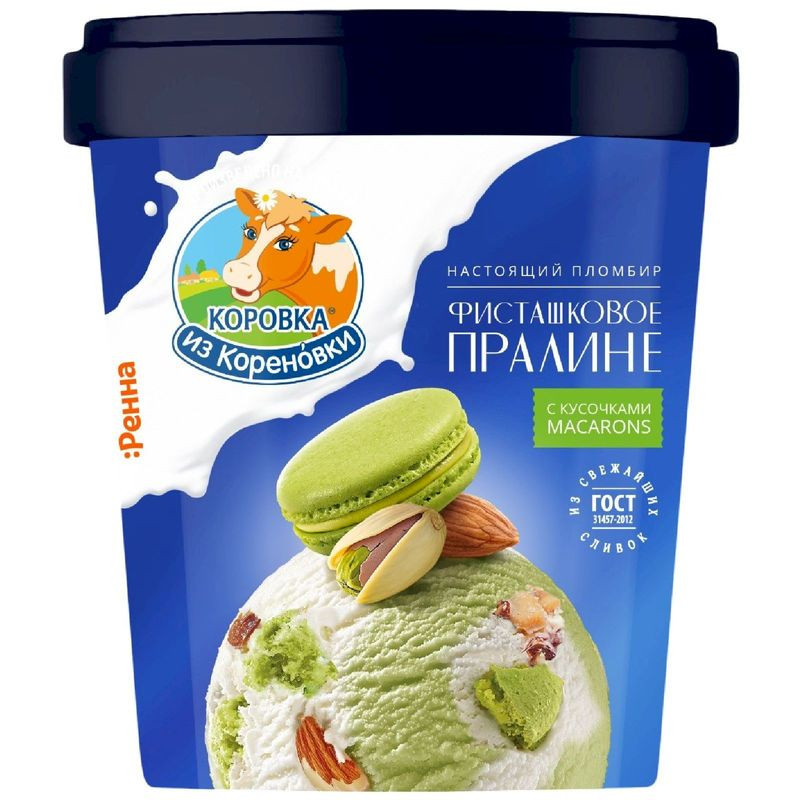 Изображение товара Мороженое Пломбир Коровка из Кореновки миндальный и фисташковый 300г натуральное десертное морожено