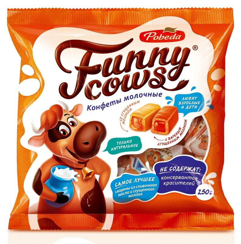 Изображение товара Молочные конфеты Победа Вкуса Funny Cows со сгущённым молоком 250г