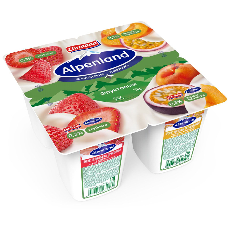 Изображение товара Продукт йогуртный Alpenland клубника-персик-маракуйя 0.3%, 95г