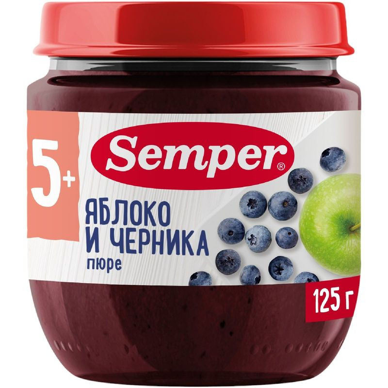 Изображение товара Пюре Semper яблоко-черника с 5 месяцев 125г натуральное детское питание