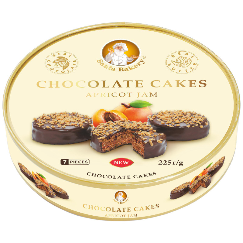 Изображение товара Пирожные шоколадные Santa Bakery с абрикосовым джемом 225г, 7 шт