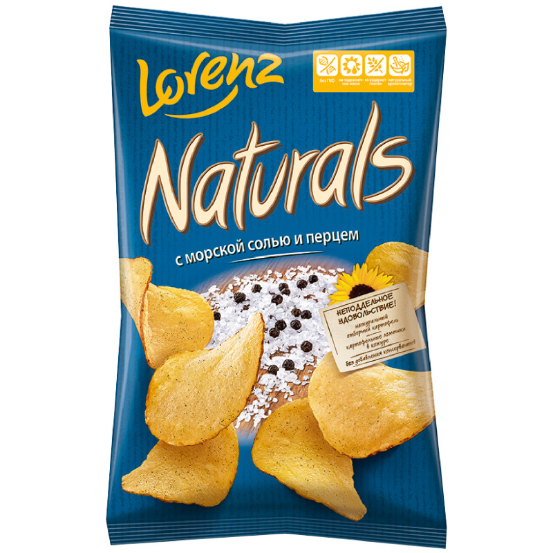 Изображение товара Чипсы картофельные Lorenz Naturals с морской солью и перцем, 100г