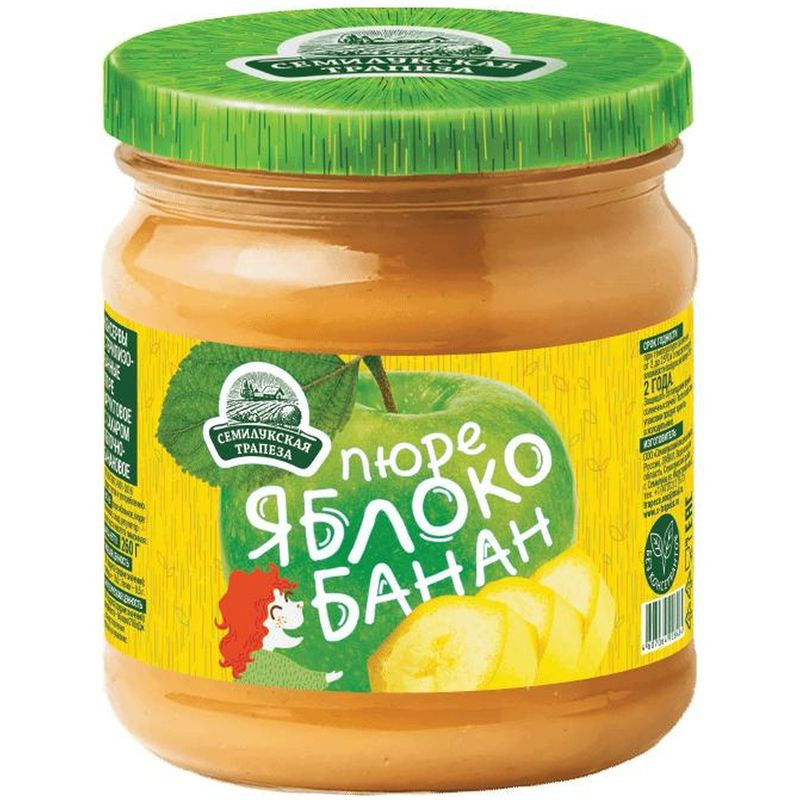 Изображение товара Пюре Семилукская Трапеза яблочно-банановое 470г натуральный фруктовый концентрат