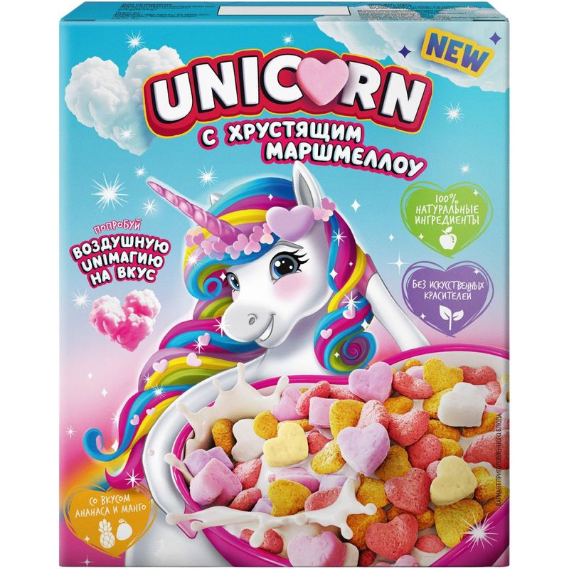 Изображение товара Хлопья Unicorn с хрустящим маршмеллоу вкус манго и ананас, 160 г