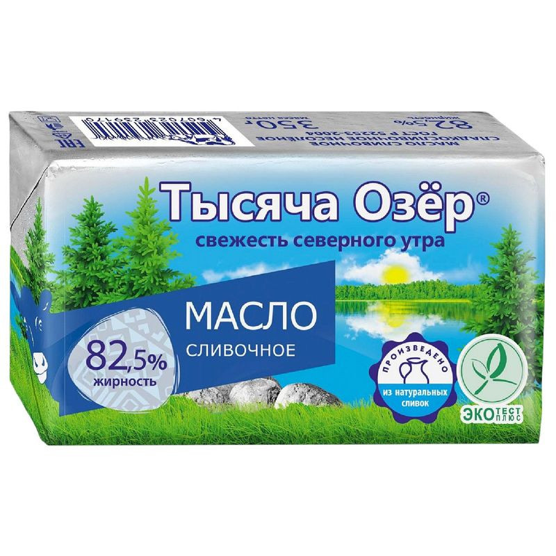 Изображение товара Масло Тысяча Озёр сладкосливочное несолёное 82.5%, 350г