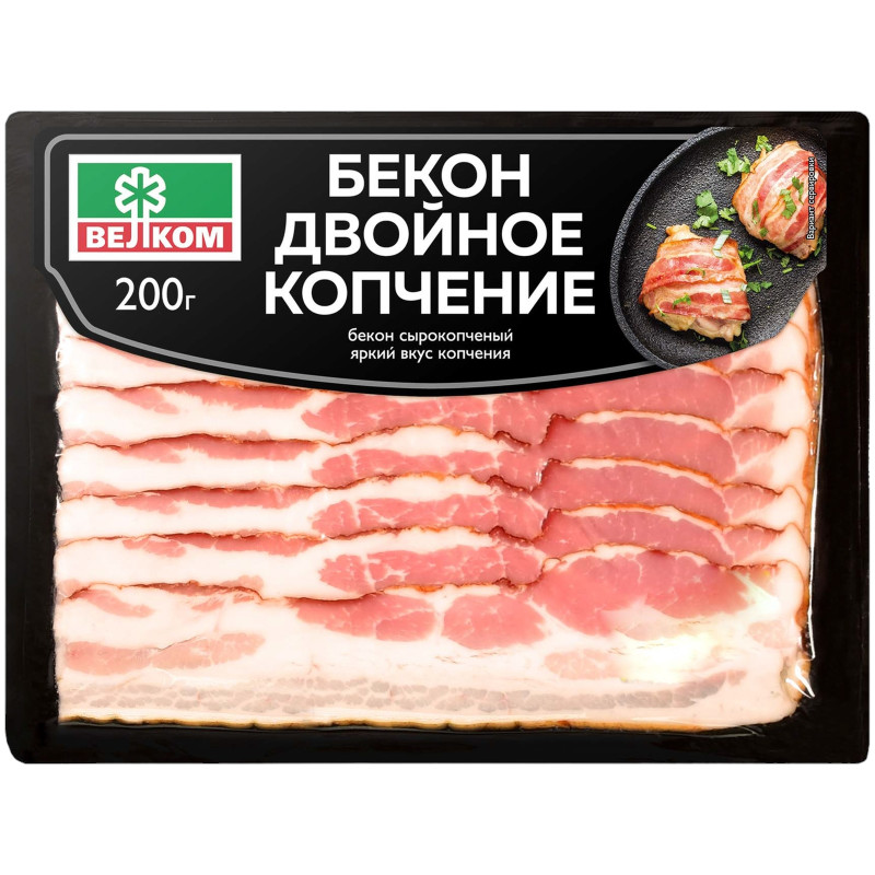 Изображение товара Бекон Велком Двойное копчение сырокопчёный нарезка, 200г