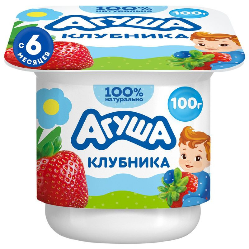 Изображение товара Творог детский Агуша Клубника с 6 месяцев 3.9%, 100г