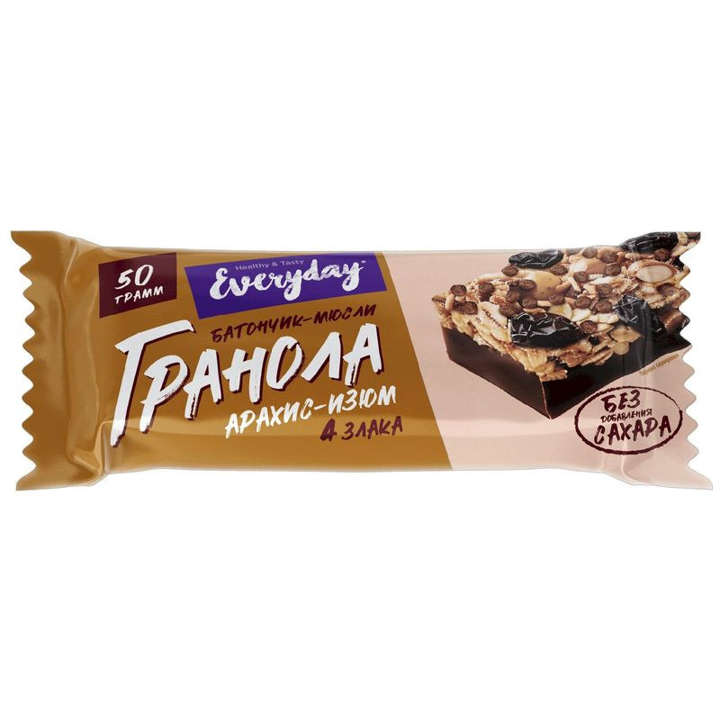 Изображение товара Батончик-мюсли глазированный Everyday Гранола арахис-изюм 50 г