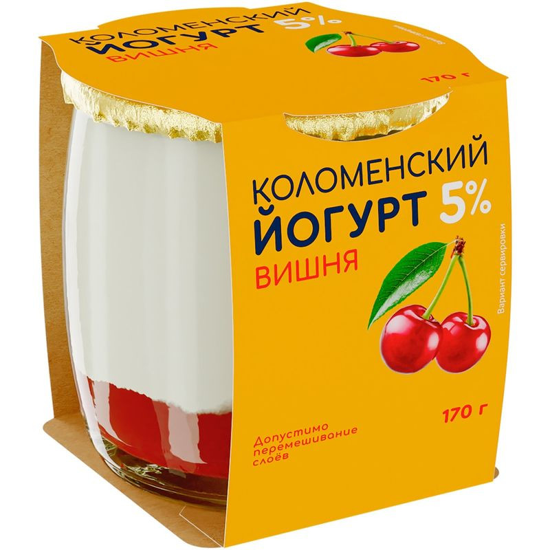 Изображение товара Йогурт Коломенский с мдж 5% Вишня 170г - натуральный и вкусный продукт