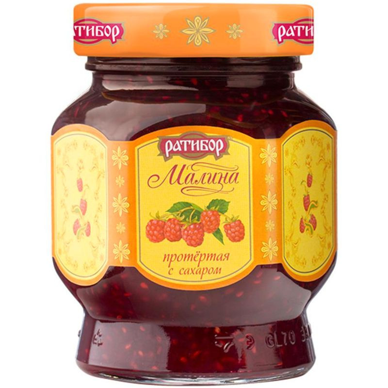 Изображение товара Малина протёртая с сахаром Ратибор 365 г натуральный продукт для десертов