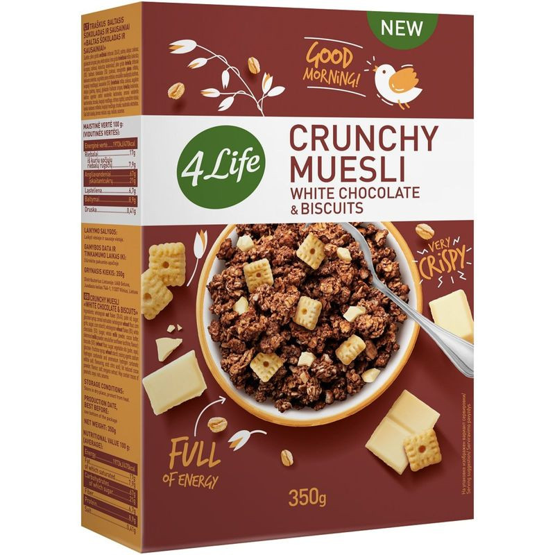 Изображение товара Мюсли 4Life White chocolate biscuits 350г натуральный завтрак