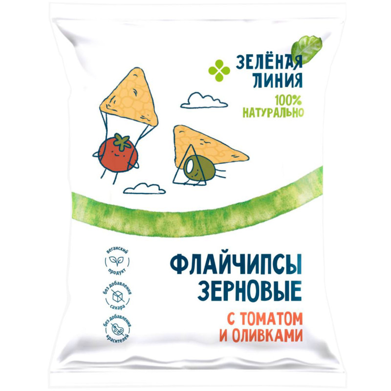 Изображение товара Флайчипсы зерновые со вкусом томата и оливки Зелёная Линия, 40г