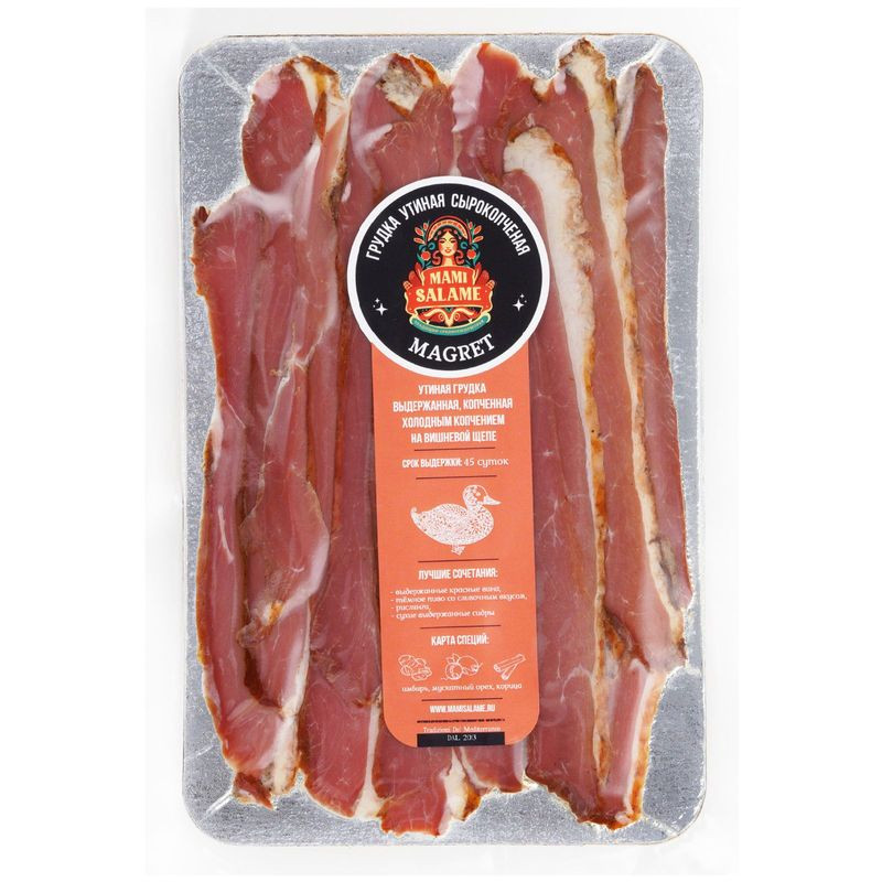 Изображение товара Грудинка утиная Mami Salame Magret сырокопченая 100 г - деликатес из утки