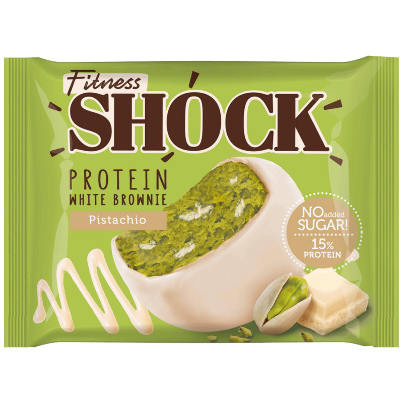 Изображение товара Изделие кондитерское Fitnesshock Брауни белый шоколад и фисташка глазированное, 50г