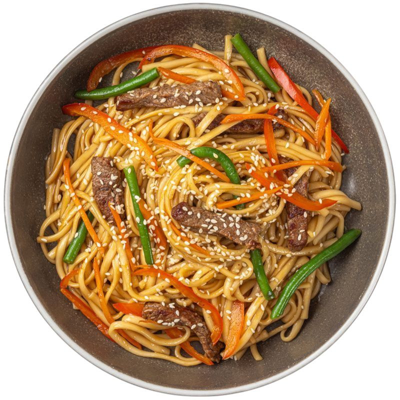 Изображение товара Вок с говядиной Перекрёсток Select 250г быстрое блюдо с соусом блэк пеппер