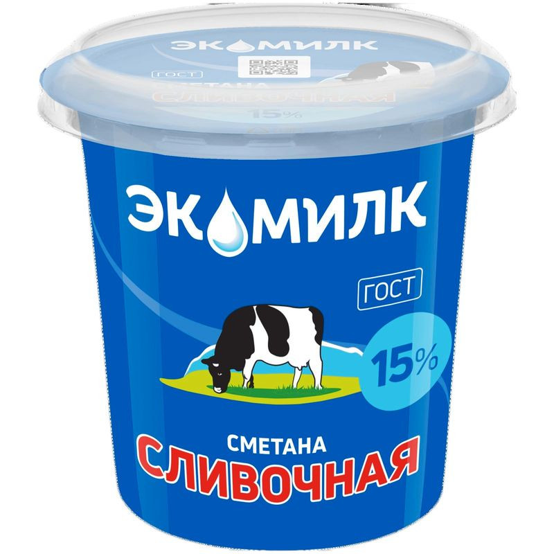 Изображение товара Сметана Экомилк 15% 300 г свежий натуральный продукт Россия