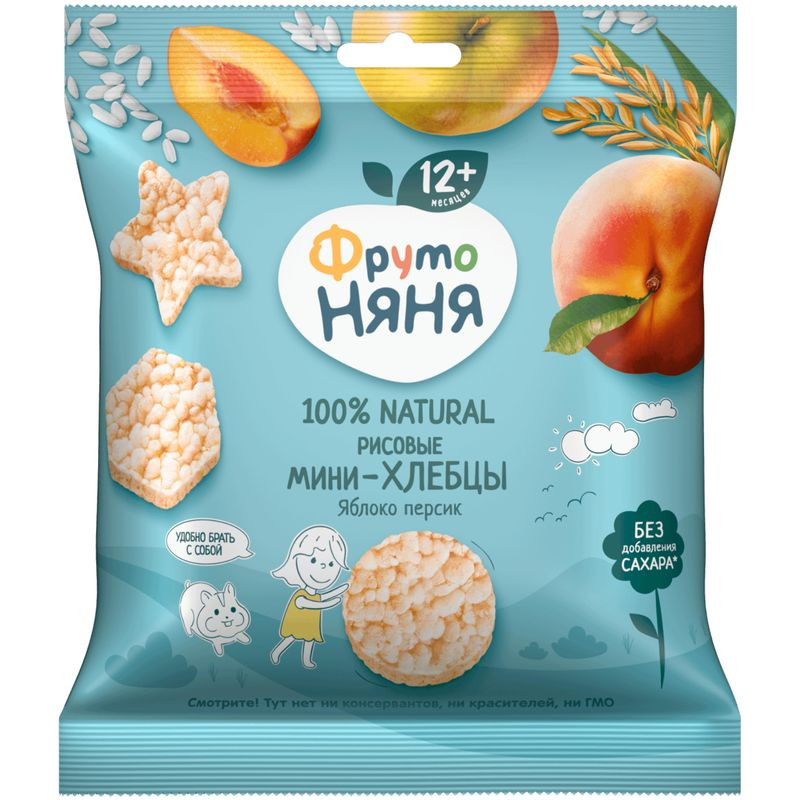 Изображение товара Мини-хлебцы ФрутоНяня рисовые с яблоком и персиком 30г полезный детский перекус