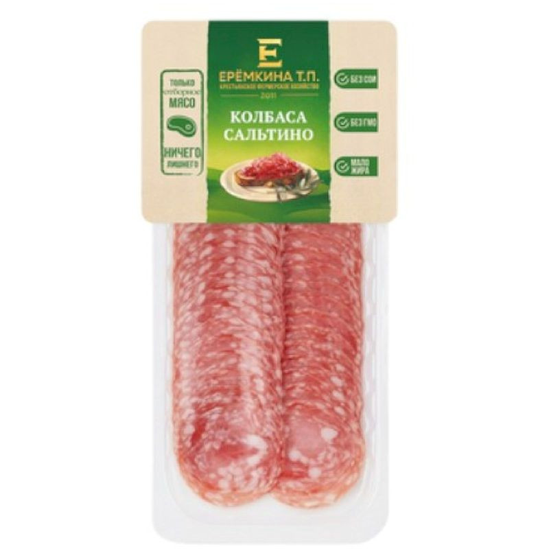 Изображение товара Сырокопчёная полусухая колбаса Еремкина 90 г вкусное мясное изделие