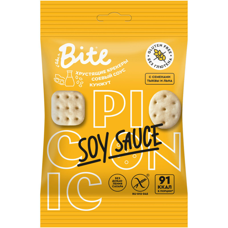 Изображение товара Крекеры Take a Bite Соевый соус-кунжут солёные, 60г