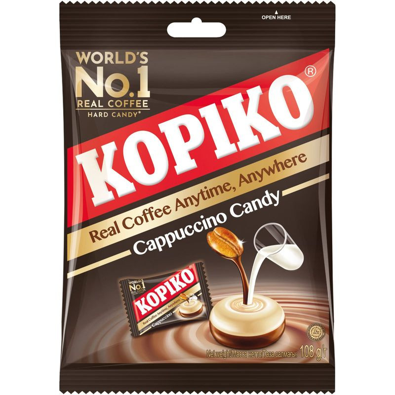 Изображение товара Карамель Kopiko Cappuccino Candy 108 г кофейные конфеты в упаковке