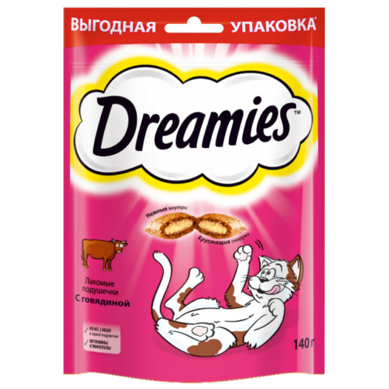 Изображение товара Лакомство Dreamies для кошек подушечки с говядиной, 140г