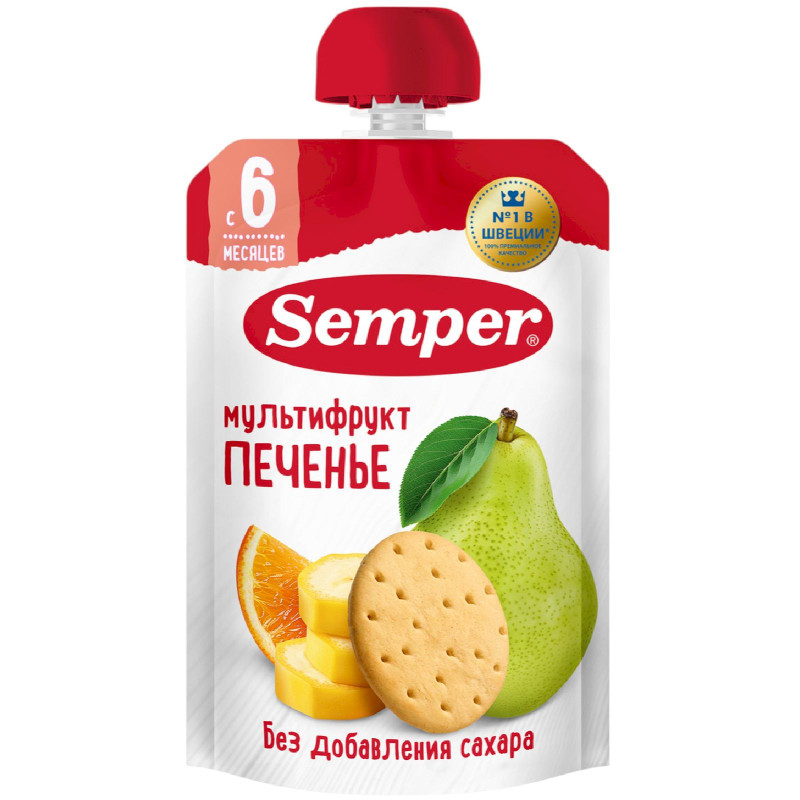 Изображение товара Пюре Semper Мультифрукт С Печеньем с 6 месяцев, 100г