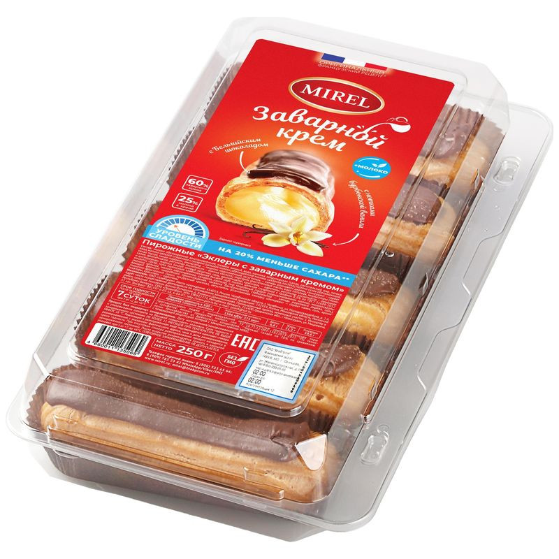 Изображение товара Эклеры Mirel с заварным кремом 250 г - свежие вкусные пирожные