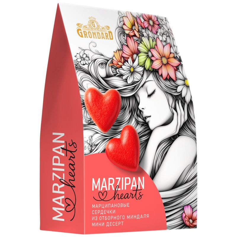 Изображение товара Конфеты Grondard Сердечки марципановые неглазированные, 70г