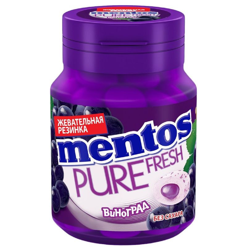 Изображение товара Жевательная резинка Mentos Pure Fresh Виноград 54г освежает дыхание и радует вкусом
