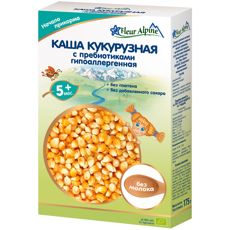 Изображение товара Безмолочная гипоаллергенная кукурузная каша Fleur Alpine для малышей от 5 месяцев 175г