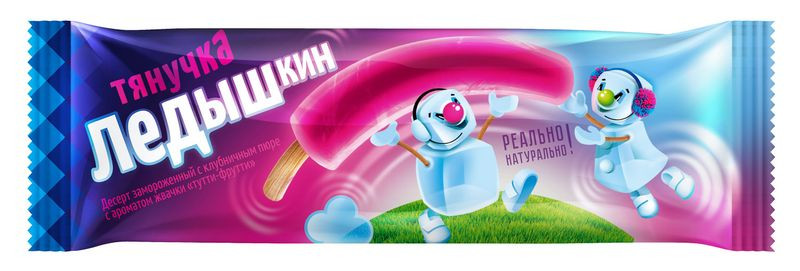 Изображение товара Десерт Ледышкин клубничный с ароматом жвачки тутти-фрутти 60г замороженный