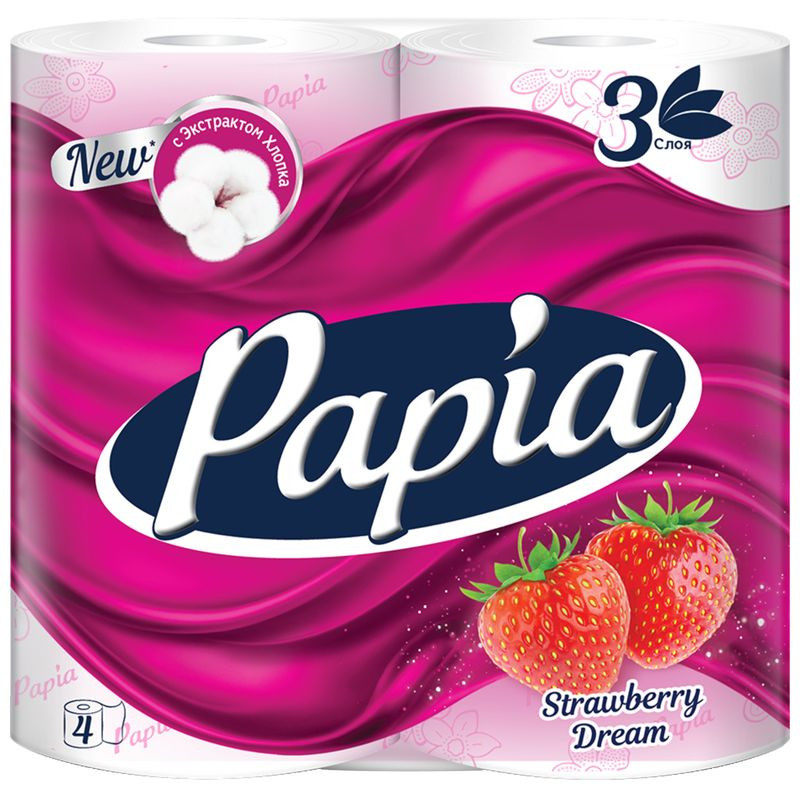 Изображение товара Папия Клубничная мечта туалетная бумага 3 слоя 4 шт с ароматом клубники