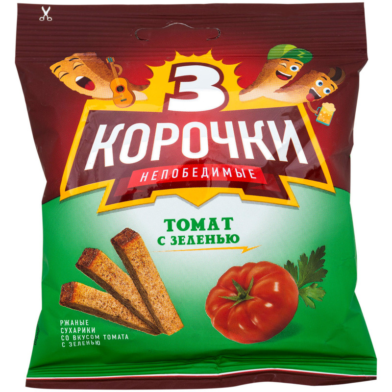 Изображение товара Сухарики Три корочки ржаные со вкусом томата с зеленью, 40г