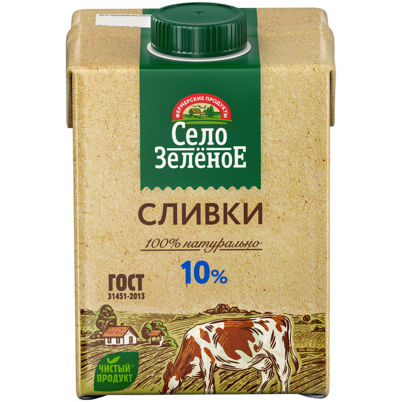 Изображение товара Сливки Село Зелёное стерилизованные 10%, 500г