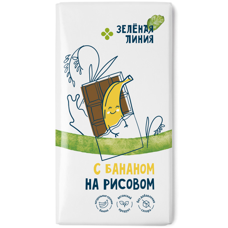 Изображение товара Шоколад рисовый без сахара с бананом Зелёная Линия, 65г
