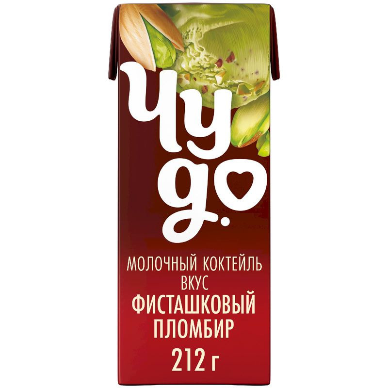 Изображение товара Коктейль молочный Чудо со вкусом Фисташковый пломбир 2% 212г Ультрапастеризованный