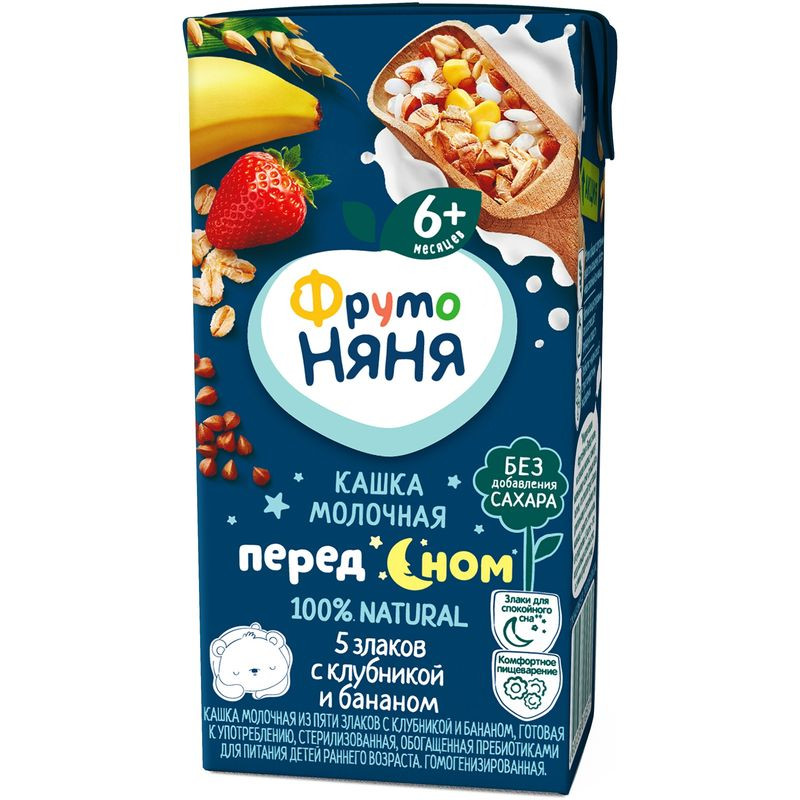 Изображение товара Кашка ФрутоНяня молочная из пяти злаков с клубникой и бананом 200мл