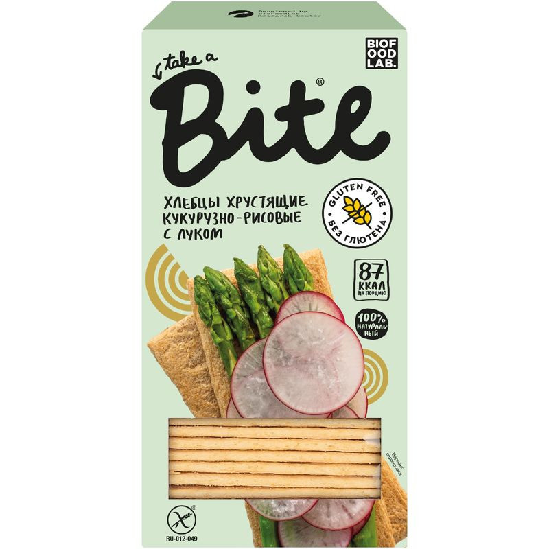 Изображение товара Хлебцы Take a Bite кукурузно-рисовые с луком 150г хрустящие натуральные РФ