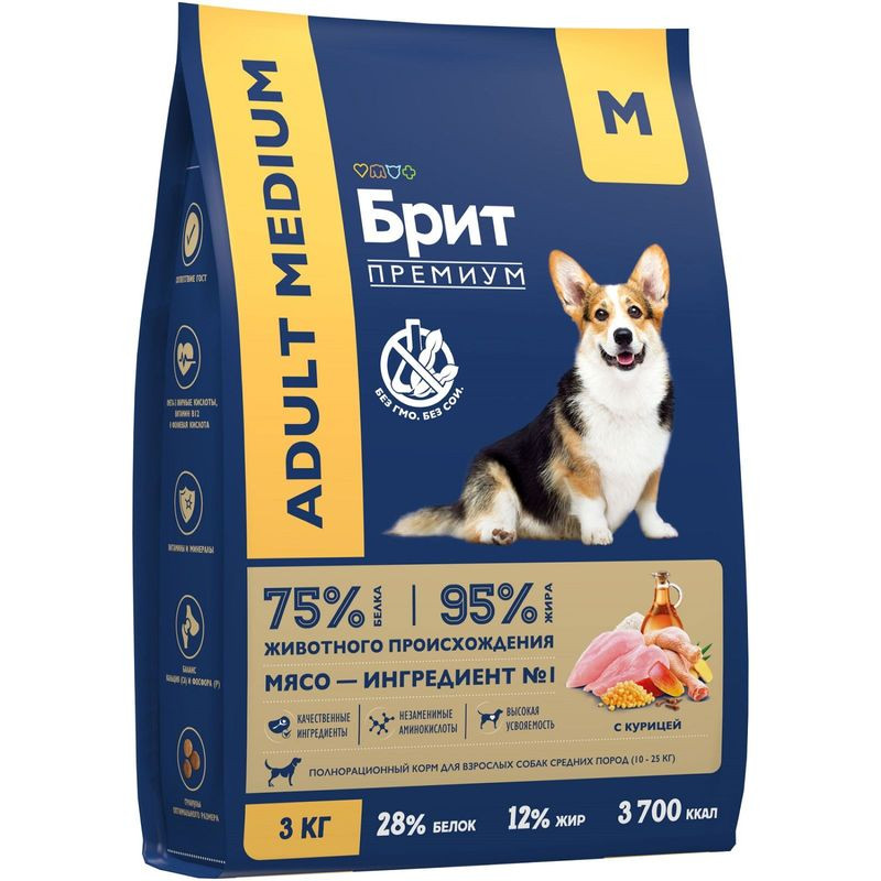 Изображение товара Корм для взрослых собак средних пород Brit Premium Dog Adult Medium с курицей 3 кг